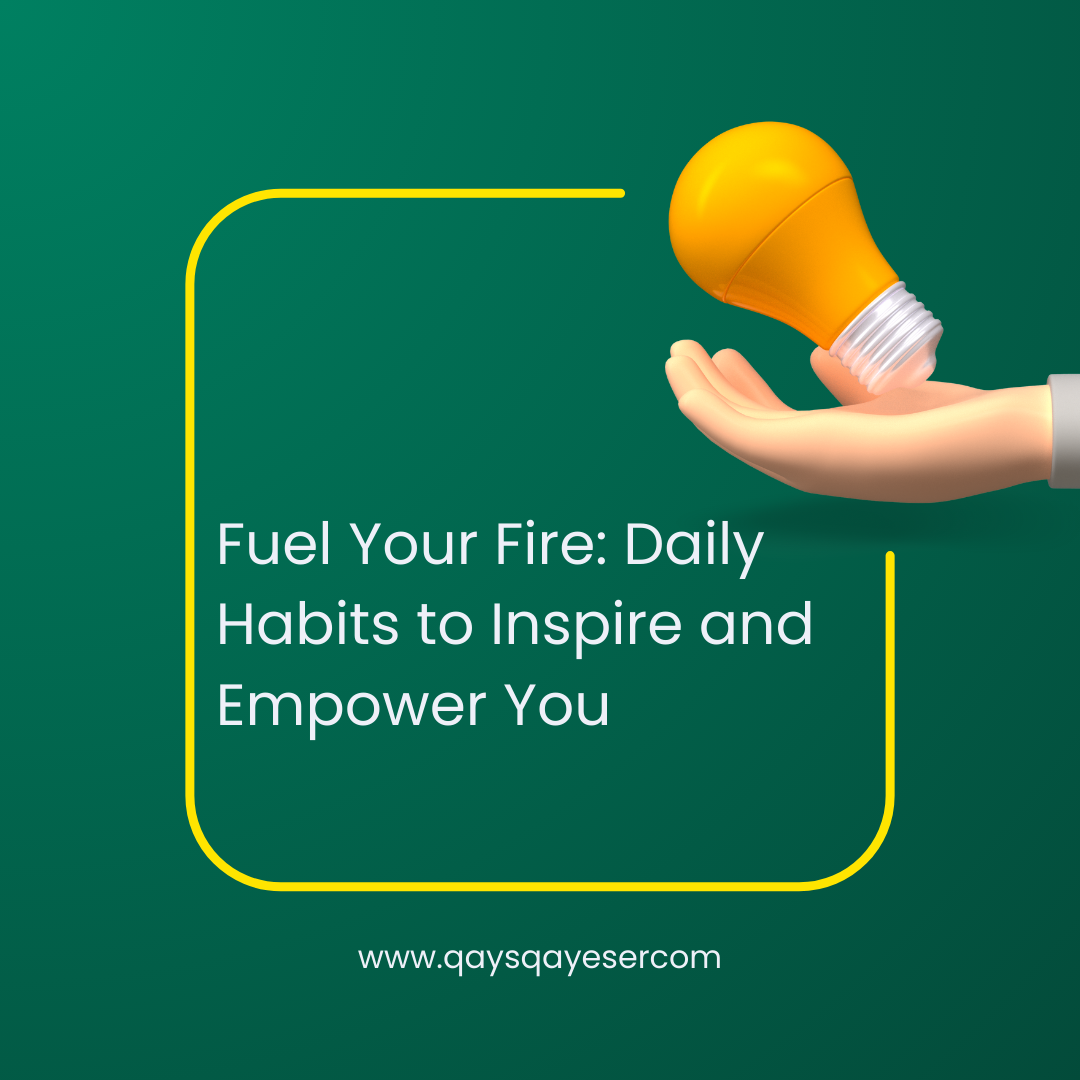 Fuel Your Fire: Daily Habits to Inspire and Empower You In today's fast world full of distractions, it's common not to keep eyes on what's important and why it's important. Your daily habits can spark enthusiasm and enable you to go to a place where your dreams are reachable. By integrating these habits into your routine, you can create a sustainable source of inspiration that fuels your drive and enhances your well-being. This article discusses critical daily practices that will help you stay inspired and empowered. 1. Begin Each Day with Intention How a person starts his day does make a difference with everything else. In this light, a sense of purpose each day can go a long way toward motivating you. Perhaps an early morning routine might set you up, including: * **Setting Intentions**: Take a few minutes each morning thinking about what you want to accomplish. Write down what you want to get done today and visualize yourself doing it. - **Affirmations**: Positive affirmations may develop your belief in yourself. Recite affirmations that relate to your goals, like "I can do anything to achieve my dreams" or "I accept every challenge as a chance to grow." By starting your day with intention and positivity, you create a mindset targeted toward success and motivation. ## 2. Cultivate a Growth Mindset It is important to develop the growth mindset since it helps in personal development and motivates individuals in life. Such a mindset embraces challenges, efforts, and even failures in an attempt to learn from them. To be able to infuse a growth mindset into your life, you may want to consider the following: - **Embrace Challenges**: No matter how huge or insurmountable the tasks may seem, embrace them as an opportunity to rise above where you are. Take up challenges head-on and celebrate the effort you put towards overcoming them. - **Learn from Feedback**: Get constructive feedback and know how to use it to your advantage in further improvement. Feel that feedback might be a way through which people grow; hence, it should make you more motivated to continue improving. Changing to the growth mindset will enable you to take risks and work towards constant improvement. ## 3. Practice Gratitude Daily Gratitude is one powerful practice that helps you to direct your time and energy to what you have, instead of focusing on what you do not have. Practiced regularly, gratitude enhances your mood, makes you more resilient, and favors positivism. To be grateful in your life: Gratitude Journal: Set aside some time to write in a list of three to five things one is grateful for each day. This can be as little as it gets and will always be there to make one like whatever is going on in life. Thank people who have been a positive influence in your life. Whether it be through a thank-you note, a text message, or face to face; gratitude will lead to higher quality in all of your relationships and will create a more compassionate community. With gratitude, you allow positive thoughts into your mind that will also stimulate your motivations. ## 4. Exercise Regular exercises are effective, not only for the body, but also for the mind. Workouts release endorphins that elevate your mood and drive you. Here is how one can incorporate movement into his daily life: - **Find an Activity You Enjoy**: Be it dancing, running, yoga, or hiking, the love for doing something will make it easier to continue on a regular basis. • Set Realistic Goals: Have realistic goals for fitness, such as walking for 30 minutes every day or going to a class once a week. Celebrate the minor enhancements in your life and recognize the progress you are making. Quality of life is enhanced when you focus on physical activity. It serves as the fuel that motivates you to take on more challenging situations. ## 5. Limit Negative Influences Keep yourself motivated by surrounding yourself with positivity. Negative influences emanating from people, media, and the environment will drain your energy and dampen your enthusiasm. Minimize negativity by: - **Curating Your Environment**: Surround yourself with people who will support you in achieving your dreams. Surround yourself with positive friends and colleagues who share goals and values similar to yours. Limit to Social Media Exposure: Social media tends to be primarily negative; it's always comparing. Learn to place limits on your social media use and curate your feed to follow only those accounts that inspire you or motivate you in any way. By developing ways of reducing the negative influences, you continue to create an environment empowering and conducive to inspiration. ## 6. Set Achievable Goals Setting goals can be a very potent motivator. Having specific, achievable goals lets you have something to work for and allows you to gauge your progress. To set goals effectively, follow these steps: - **Use the SMART Criteria**: This means your goal should be Specific, Measurable, Achievable, Relevant, and Time-bound. This framework helps provide clarity and direction regarding your aspirations. Break big goals into smaller steps. Large goals can feel overwhelming at times. Break them down into tasks that you can manage, working on one step at a time. Celebrate your successes to keep the motivation going. Well-set goals give a plan for action and help one stay focused and inspired. ## 7. Invest in Personal Development The motivation here lies in continuous learning and personal growth. Growth-oriented activities can only re-ignite the fire inside of you to empower you in the direction of your goals. Consider the following: Read and Learn-Devote some time each day to read books, podcasts, or take online courses on subjects that interest you. Knowledge inspires action and opens up new possibilities. - **Attend Workshops and Seminars**: Be active in attending workshops or seminars. Here, you can listen to experts and mingle with people like you. This may trigger your interest once again and shed new light. The investment in personal development keeps the mind whirring and yearning for growth. ## 8. Reflect and Adjust Regularly This can be accomplished by reflection of your progress and options to revise goals in order to continue motivating yourself. You regularly consider what is working and what needs attention. To incorporate reflection into your practice: Reflection Time: Schedule a weekly or monthly meeting with yourself where you'll review exactly how you're doing in trying to achieve your goals. Reflect on what you have done, what obstacles came up, and what you might do differently going forward. - **Be Open to Change**: If certain habits or goals aren't working for you, that may call for modification. Sometimes an open approach will yield greater success and continued motivation. Regular reflection will help you stay on track with your goals and allow you to respond to situations that are changing around you. ## 9. Foster a Supportive Community It would be wonderful to have people around you who could keep you inspired and motivated. Keep similar aspirants around you, which will encourage and hold you accountable. To create a supportive community: Join Groups or Clubs: Everything from fitness classes to book clubs to professional organizations can make great groups. Engaging with people who share your passions helps raise your motivation. Find an Accountability Partner: Partner with people of similar goals and check on each other frequently. The accountability will keep you in line and motivated. The supportive community gives you the inspiration and encouragement necessary to realize your dreams. ## Conclusion Fueling your fire, keeping yourself motivated involves deliberate effort and nurturing daily habits. Start each day with purpose, have a growth mindset, practice gratitude, physical activities, and positivity around. Setting achievable goals, investment in personal development, reflection, and fostering a supportive community stand paramount in the journey. Remember, motivation is not something you have; it's something you get. Doing so-peculiarly incorporating these habits into one's daily life-will truly empower you to pursue your passion, achieve goals, and light the fire that fuels success.